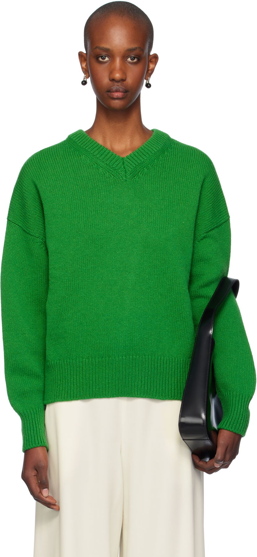 Sweater &Daughter Slouch V-Neck Sweater Grøn | F2205