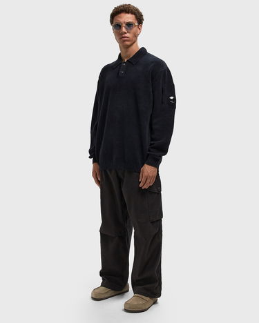 Sweater C.P. Company Ribbed Knit Long Sleeve Polo Sweater Mørkeblå | 19CMKN021A005558G-888, 2