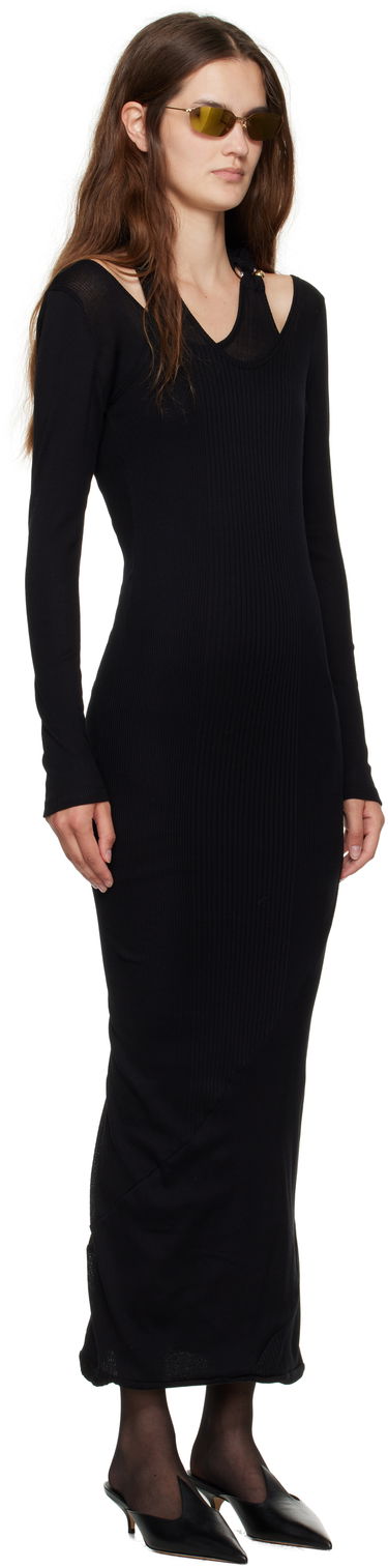 Kjole Jean Paul Gaultier Jean Paul Gaultier Ribbed Twisted Double Layer Piercing Midi Dress Sort | 25/03-W-DR014-J000-00, 1