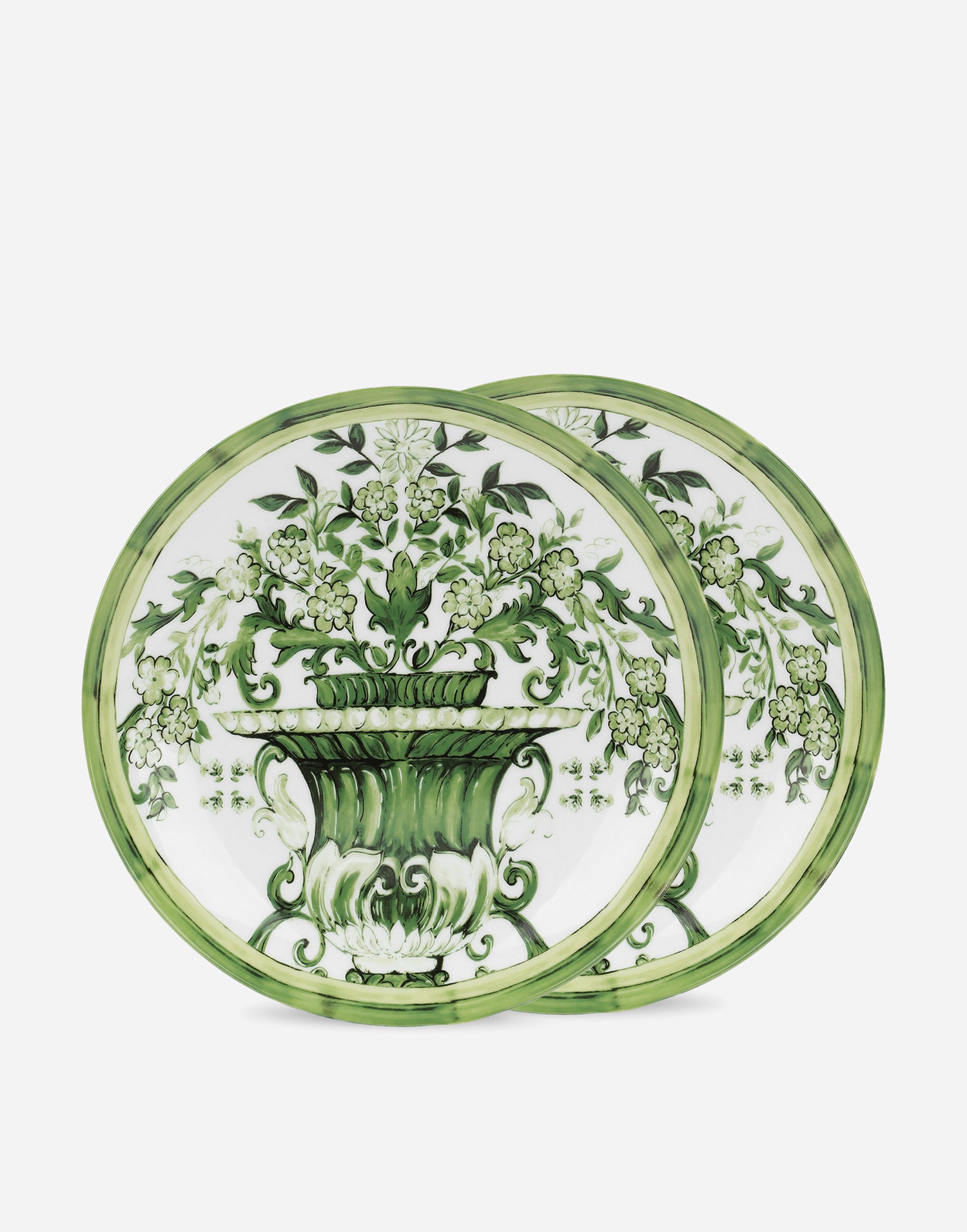 Home decor Dolce & Gabbana Dolce & Gabbana Set of 2 Porcelain Dinner Plates with Green Botanical Print Grøn | TC0S04TCA88UV019, 0