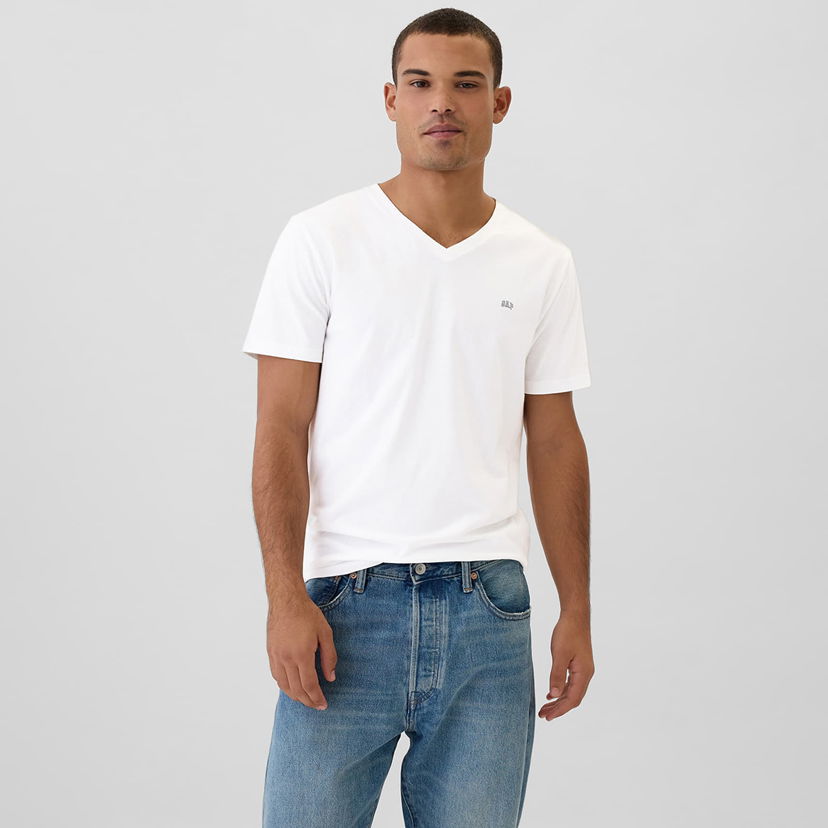 T-shirt GAP T-shirt Micro Logo Vneck Tee White Global S Hvid | 502020-02