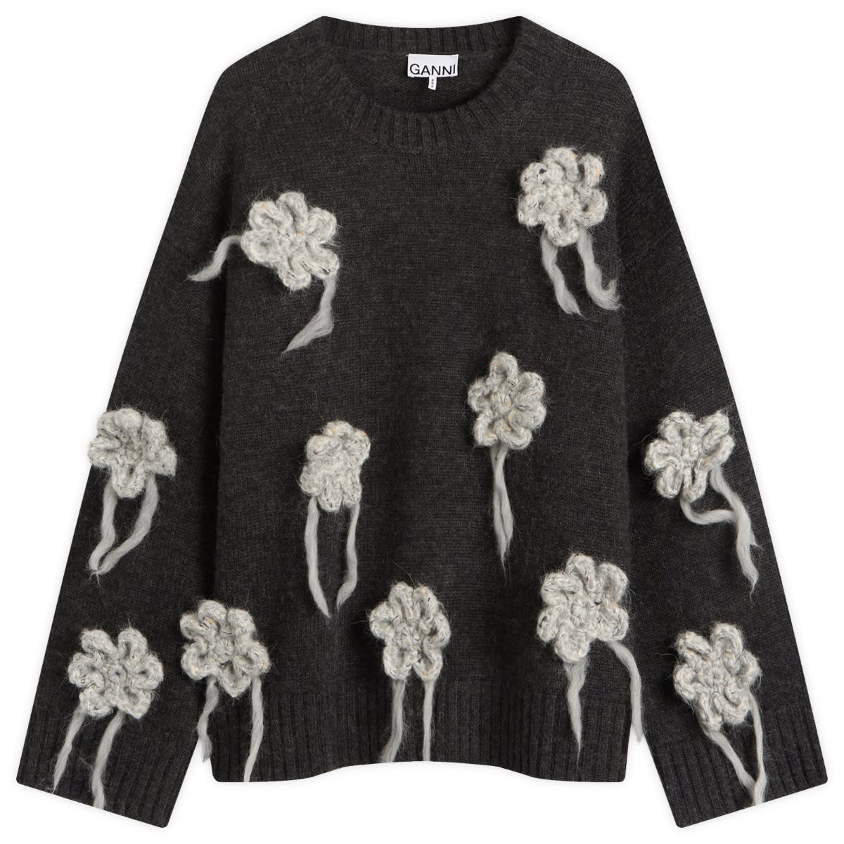 Sweater GANNI GANNI Crochet Flowers Knitted Jumper Grå | K2624-252, 1
