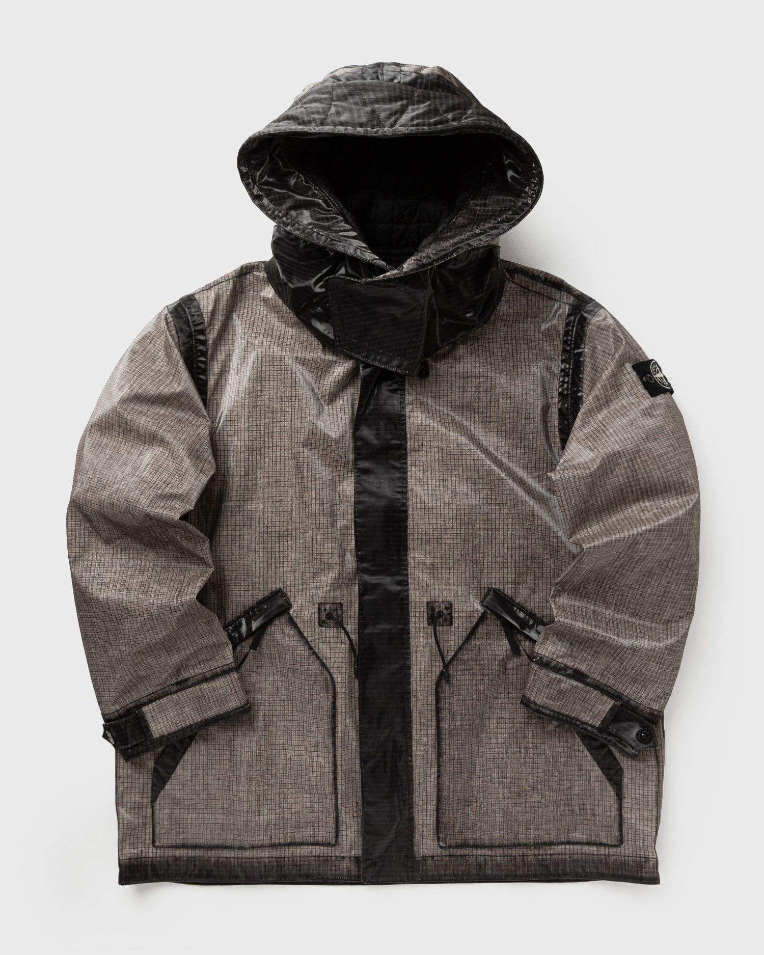 Parka Stone Island Short Hooded Parka with Grid Pattern and Contrast Panels Flerfarvet | K2S154100079S0237.V0061, 0
