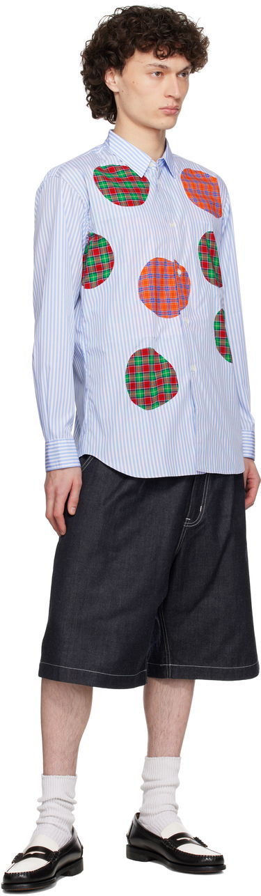 Skjorte Comme des Garçons Comme des Garçons Stripe Poplin & Check Shirt Blå | FO-B013-S25, 3