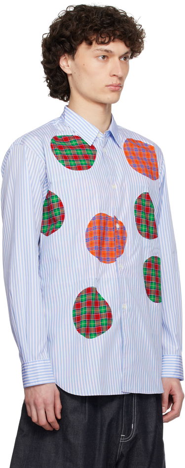 Skjorte Comme des Garçons Comme des Garçons Stripe Poplin & Check Shirt Blå | FO-B013-S25, 1