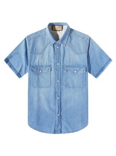 Skjorte Gucci Short Sleeve Denim Shirt Blå | 729938-XDCC2-4447