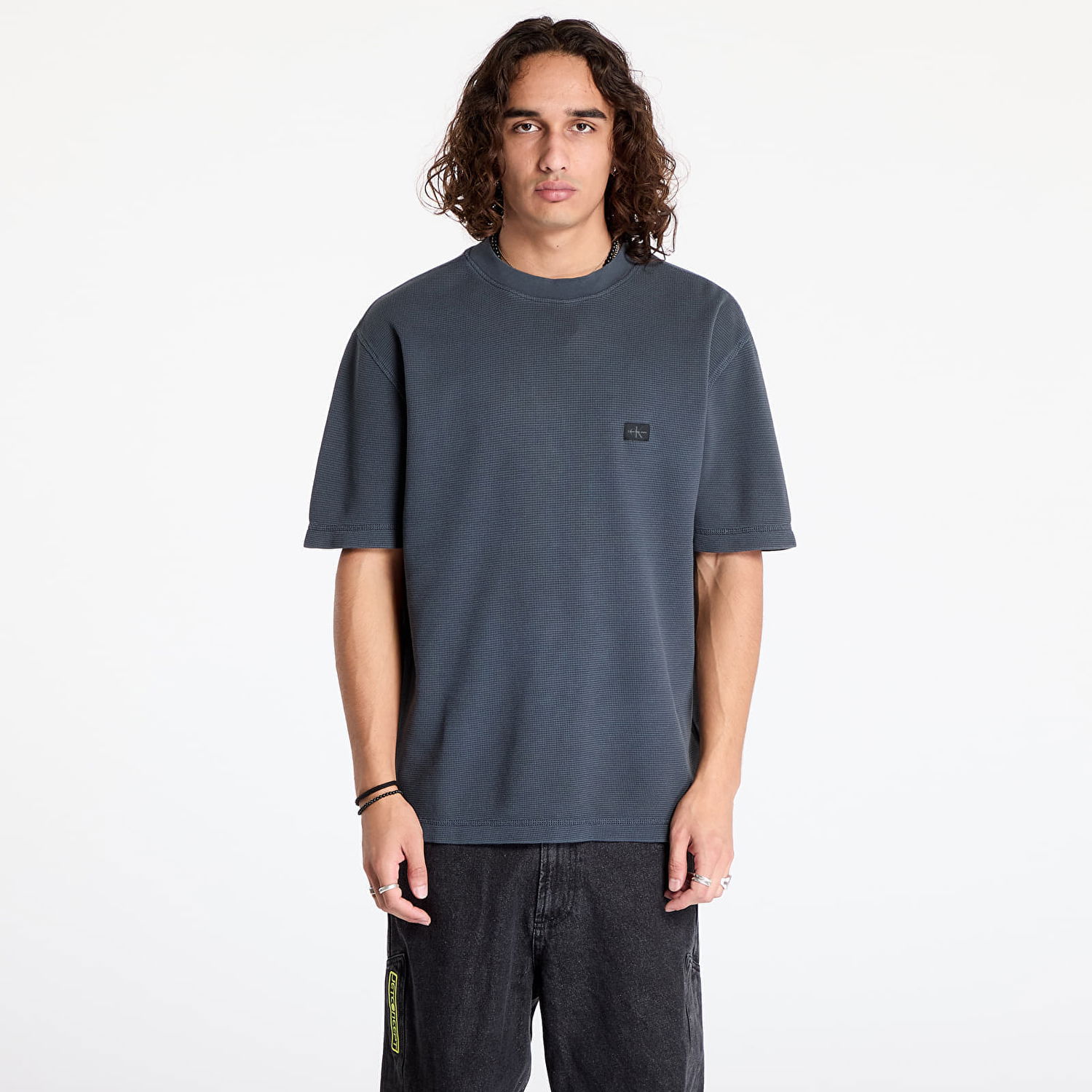 T-shirt CALVIN KLEIN Waffle Woven Label Tee Black Sort | J30J326457 BAN, 0