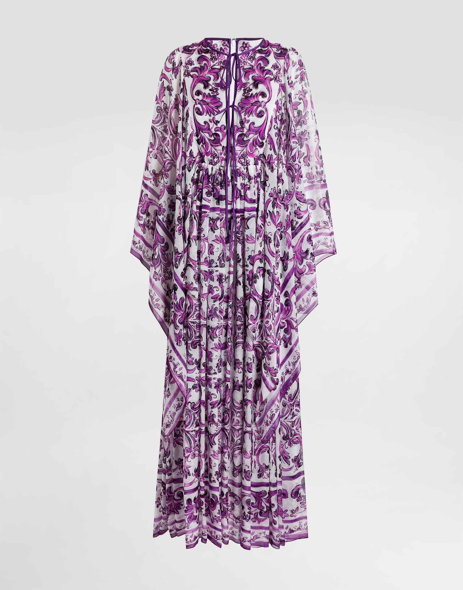 Kjole Dolce & Gabbana Dolce & Gabbana Majolica-Print Chiffon Kaftan Dress Lilla | F6TZETHI1ZOHD5DQ, 0