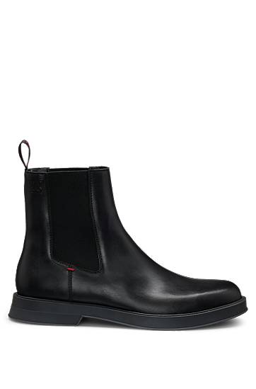 Tøj BOSS Leather Chelsea Boots with Stacked Logo Sort | 50548489, 1