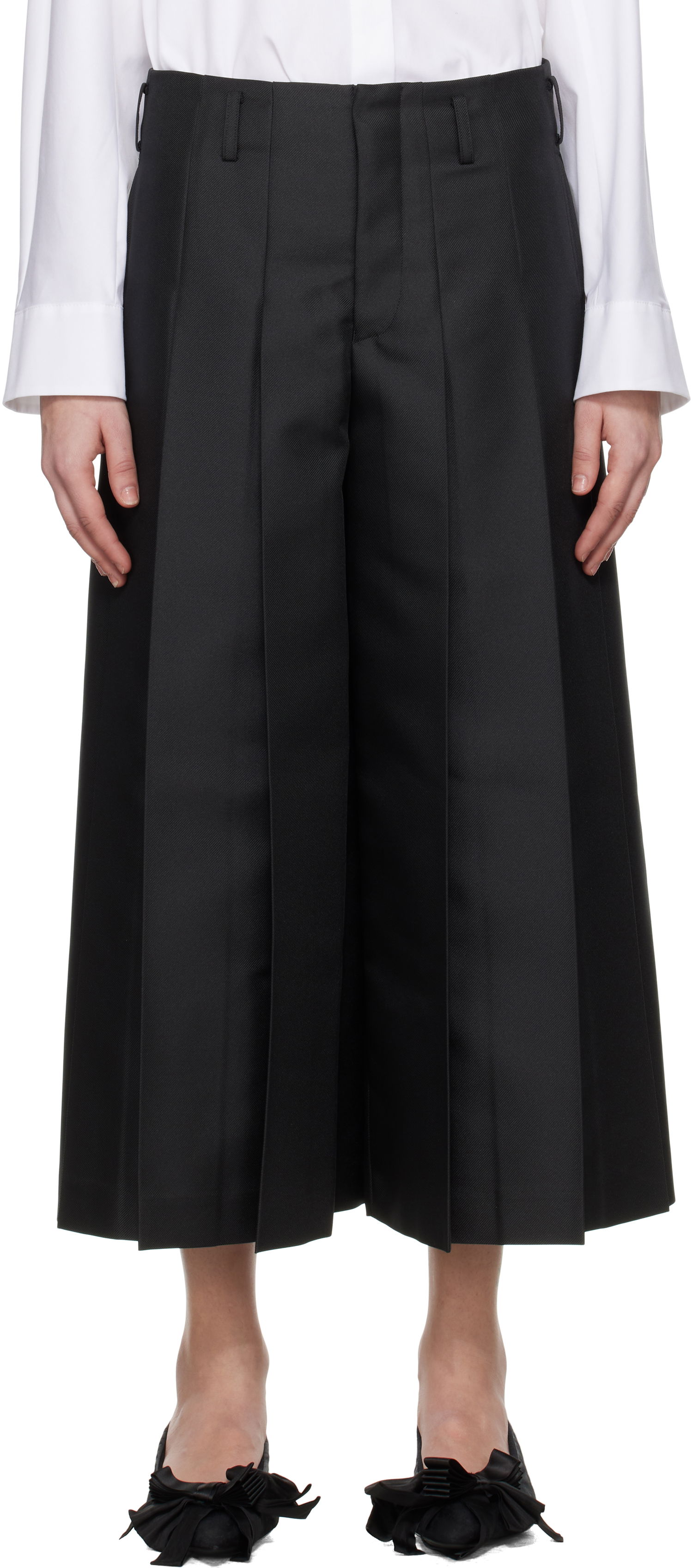 Bukser Comme des Garçons Comme des Garçons Gabardine Pleated Cropped Trousers Sort | GO-P009-S25, 0