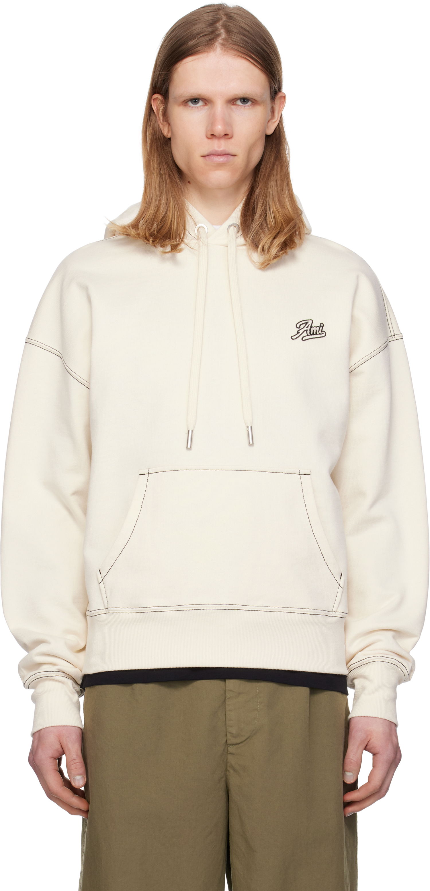 Sweatshirt AMI AMI Paris Cotton 'Ami' Signature Hoodie Beige | HSW229.JE0098, 0