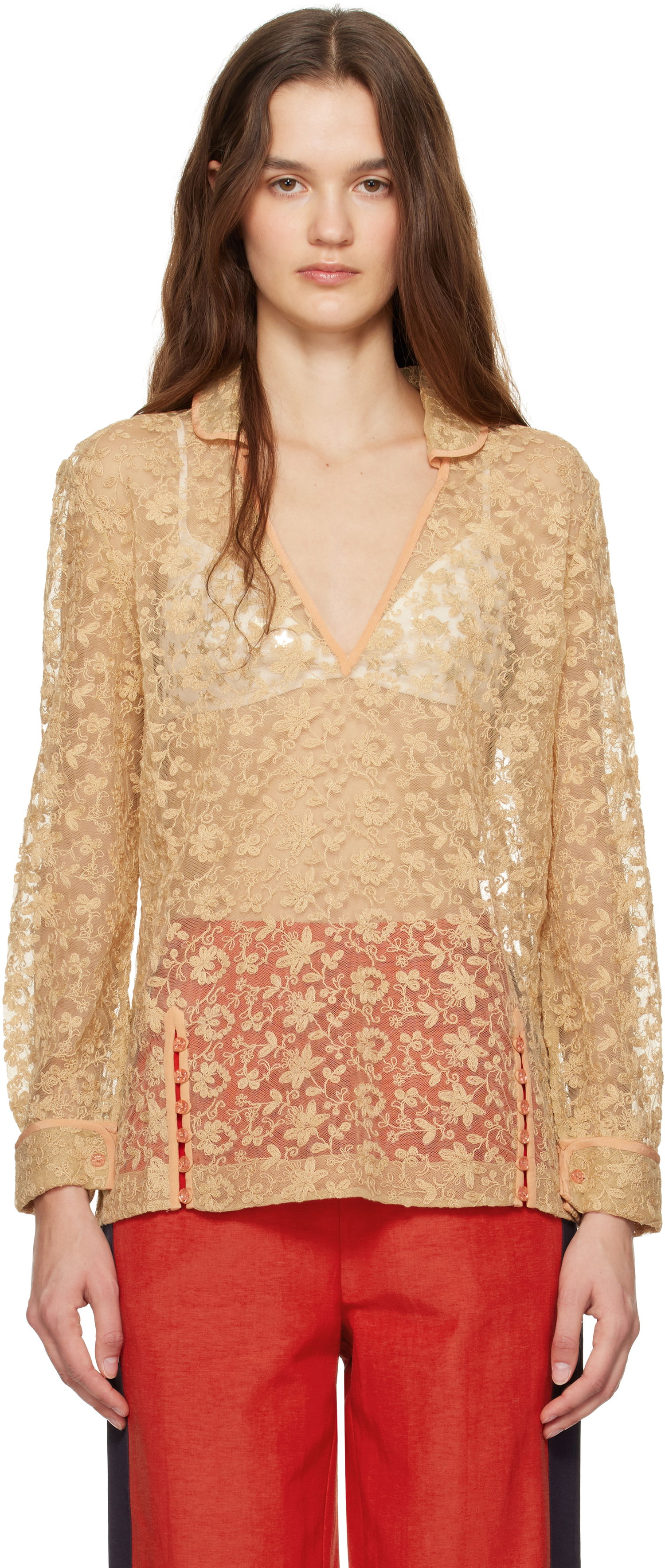 Skjorte Bode Lace Blouse Beige | WRF24SH005, 0