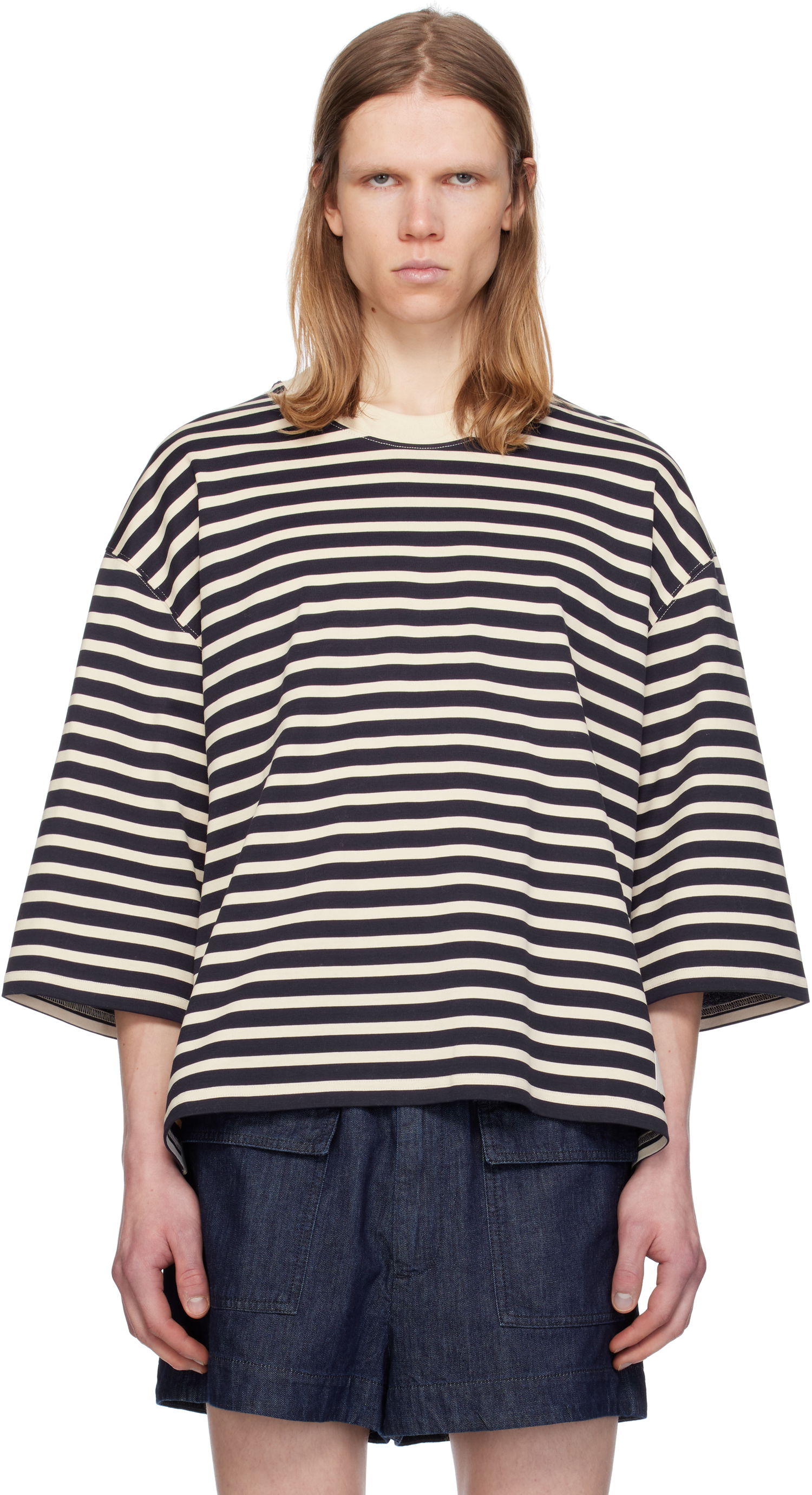 T-shirt AMI AMI Paris Loose Fit Striped T-Shirt Sort | UTS056.JE0121, 0