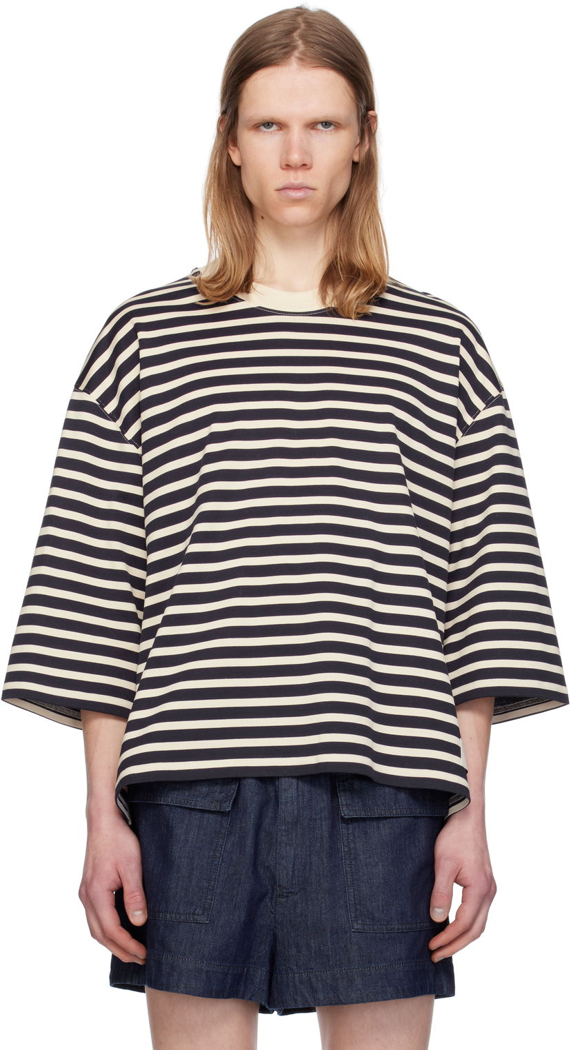 T-shirt AMI AMI Paris Loose Fit Striped T-Shirt Sort | UTS056.JE0121