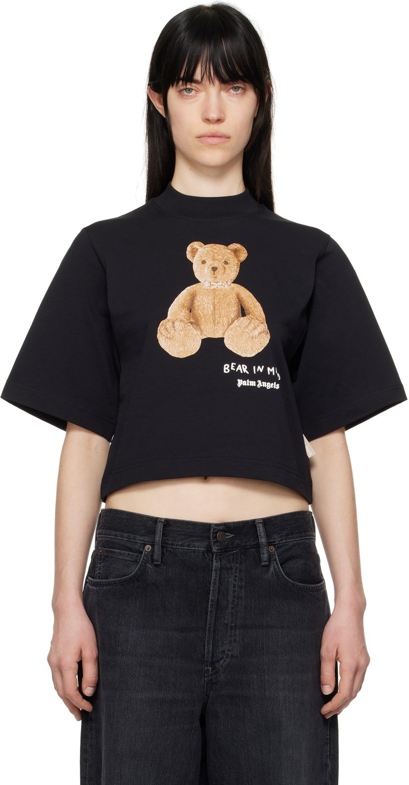 Crop top Palm Angels Palm Angels 'Bear In Mind' Cropped T-Shirt Sort | PWAA020S25JER0051060