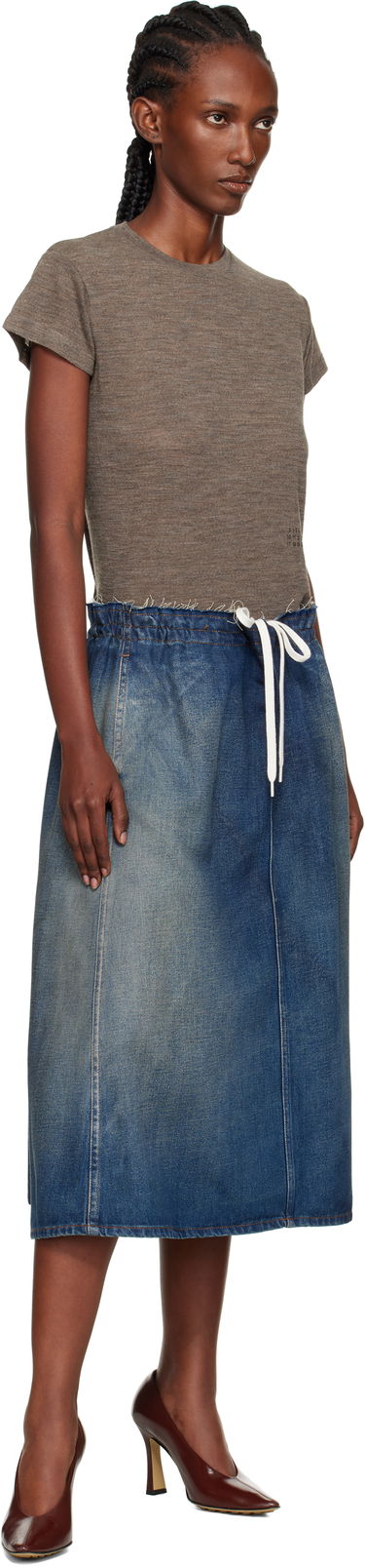 Nederdel Maison Margiela MM6 Maison Margiela Drawstring Denim Midi Skirt Blå | S52MI0023 M30017, 3