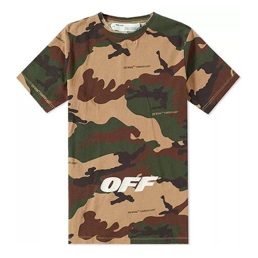 T-shirt Off-White Embroidered Camouflage Short Sleeve T-Shirt Brun | OMAA038E181850219901, 0
