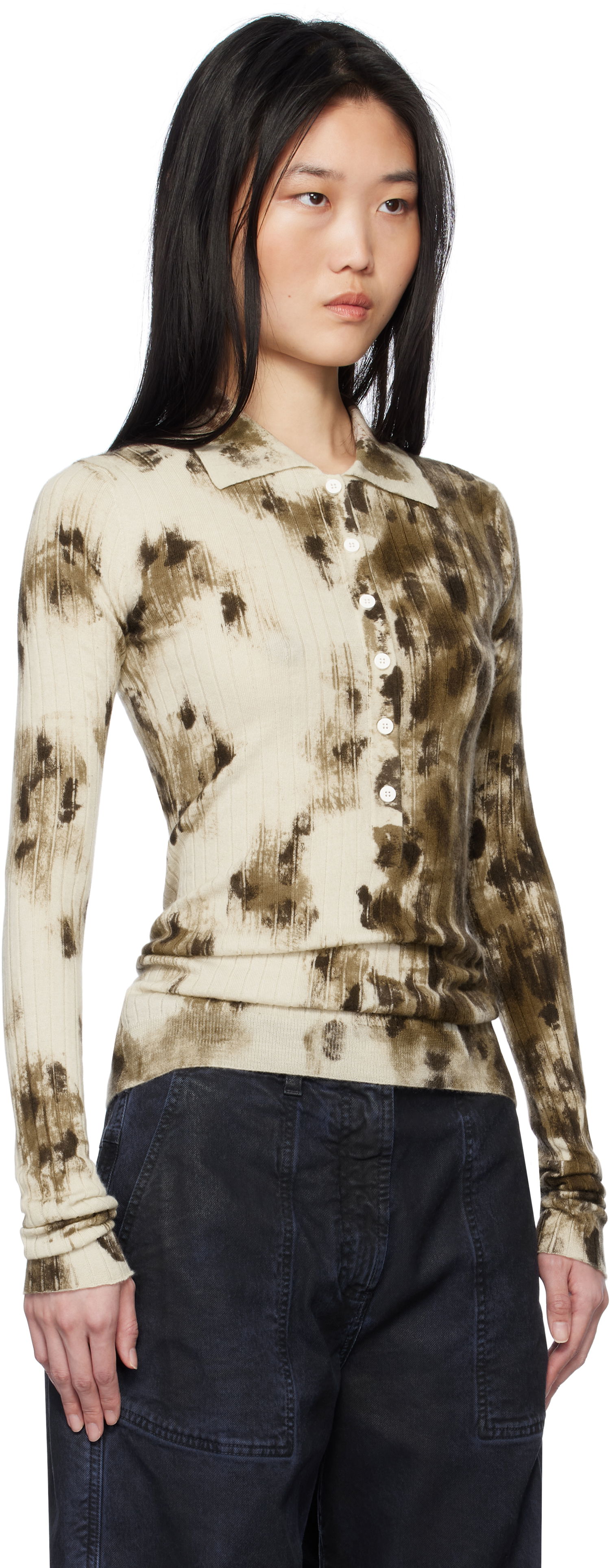 Polo skjorte The Attico The Attico Animal Print Long Sleeve Polo Beige | 250WCK00112 KWS006PR, 1