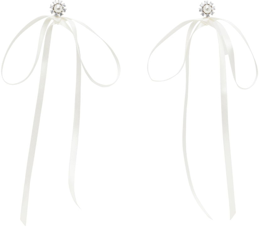 Øreringe Simone Rocha Simone Rocha Double Ended Daisy Bow Ribbon Earrings Hvid | ERG497 0906