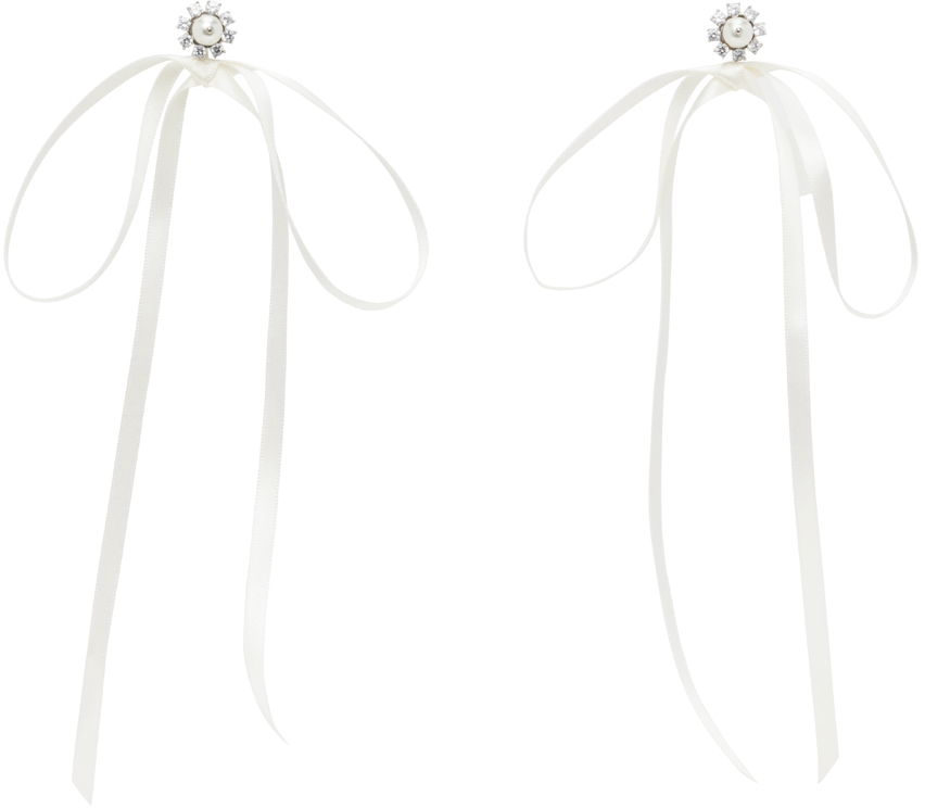 Øreringe Simone Rocha Simone Rocha Double Ended Daisy Bow Ribbon Earrings Hvid | ERG497 0906, 0