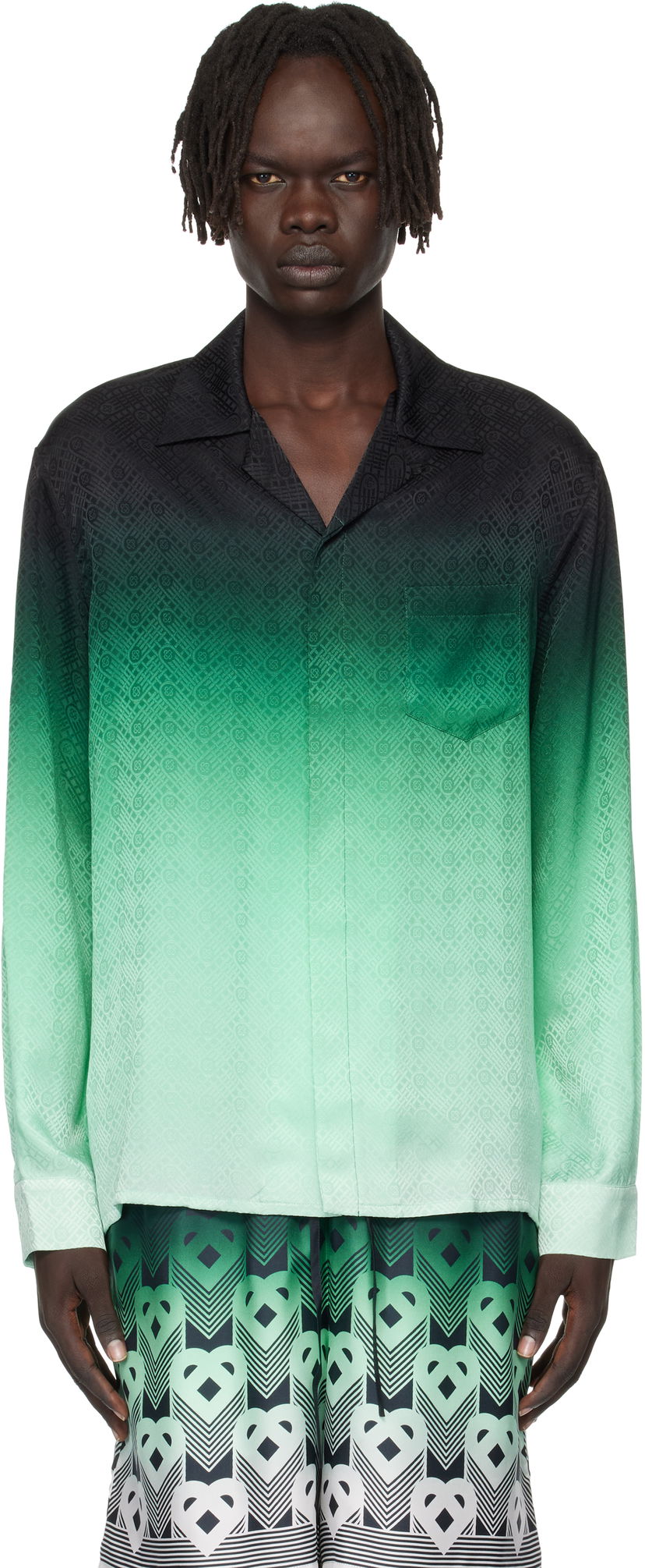 Skjorte Casablanca Casablanca Ping Pong Silk Long Sleeve Shirt Grøn | U-MPF25-SH-006-03