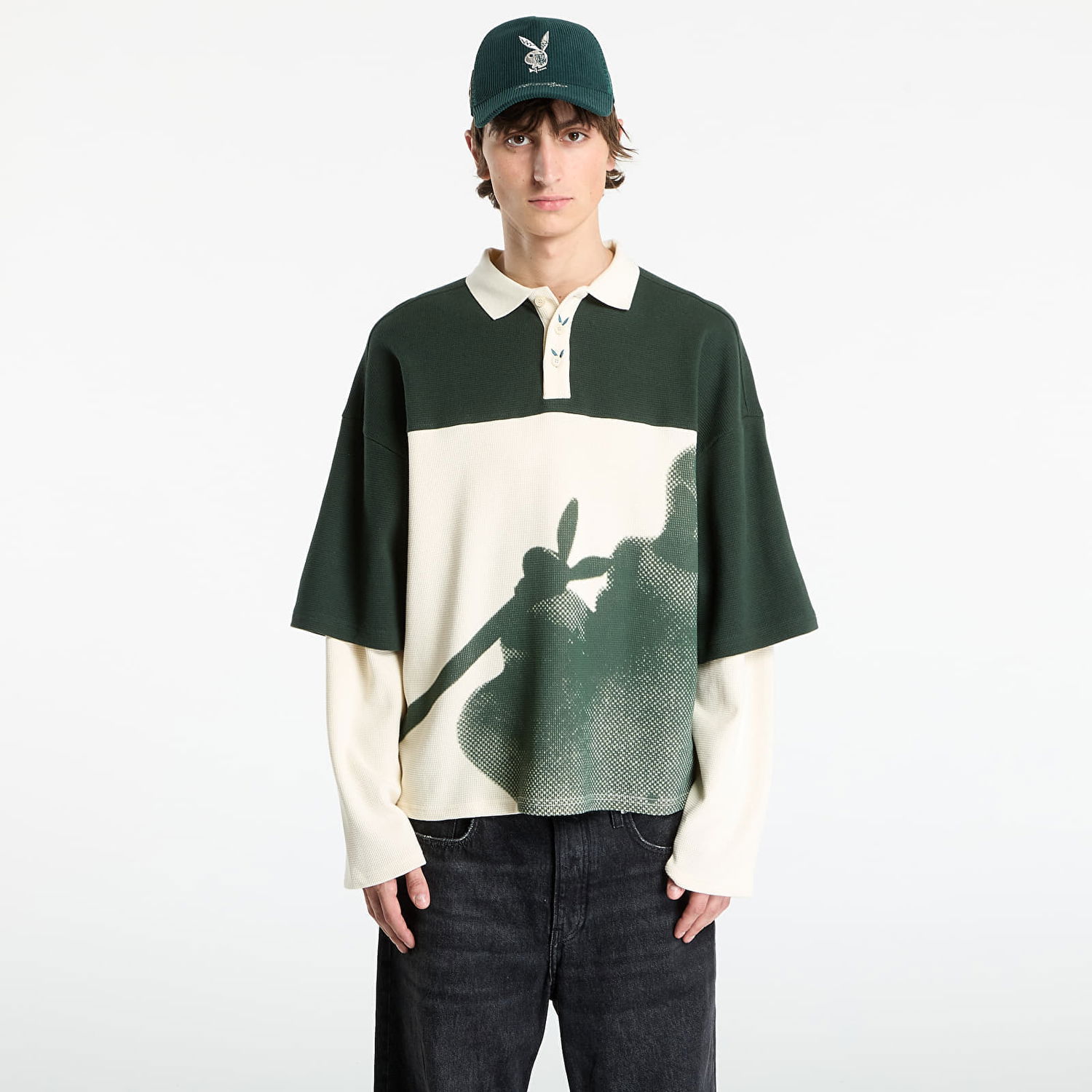T-shirt Footshop Playboy x FTSHP Double Sleeve Polo UNISEX Green Grøn | FTSHP_507, 0