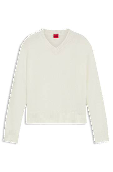 Sweater BOSS Wool Blend V-Neck Sweater with Logo Hvid | 50545092