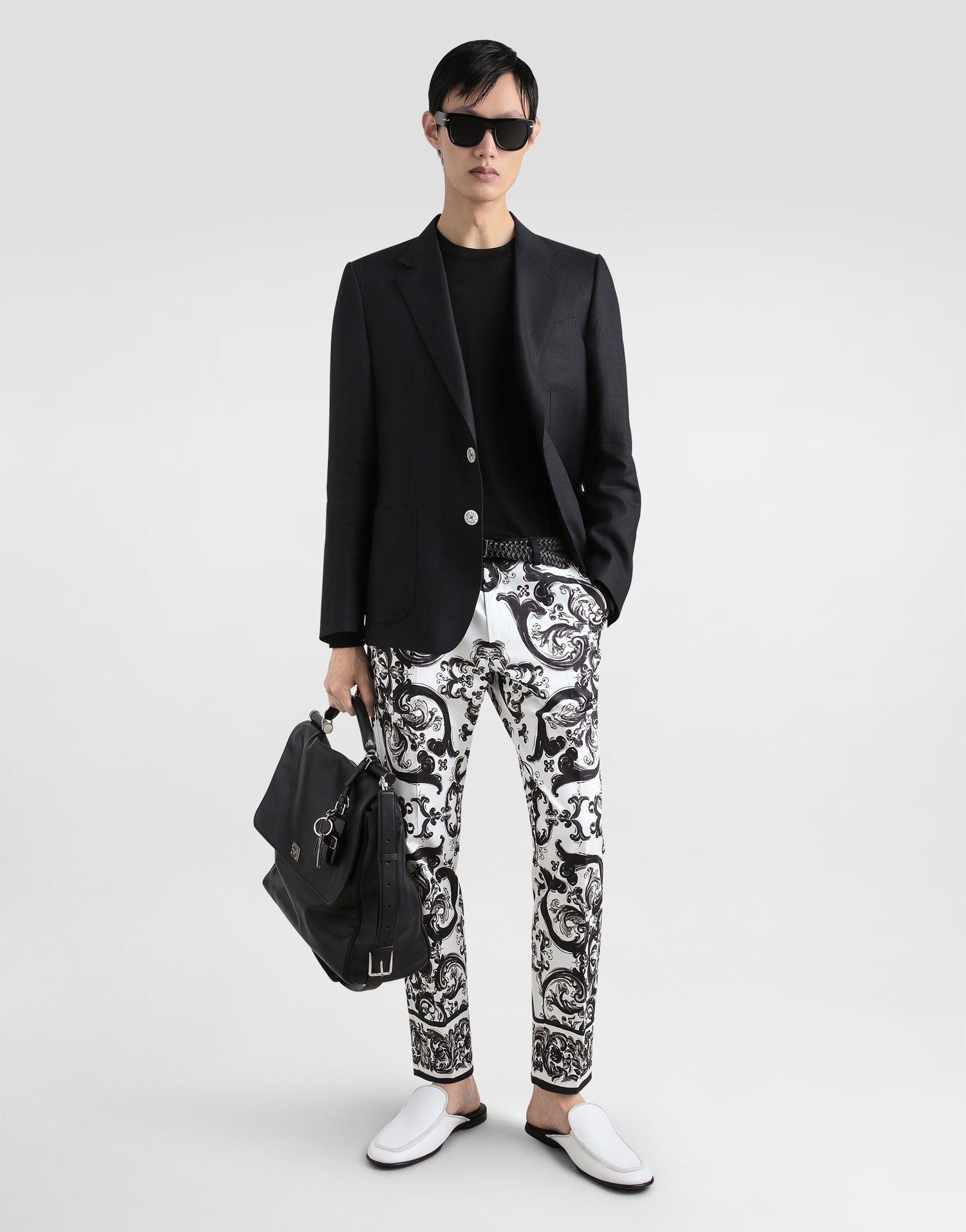 Bukser Dolce & Gabbana Dolce & Gabbana Majolica-Print Trousers Hvid | GYK9ETFPFSNHX5DQ, 1