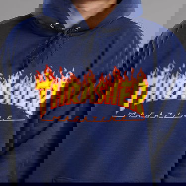 Sweatshirt Thrasher Flame Logo Hoody Mørkeblå | 017220, 2