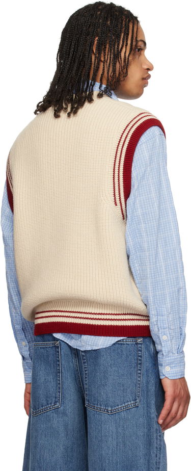 Sweater AMI AMI Paris Wool Ribbed V-Neck Vest Beige | UKS768.KN0068, 2