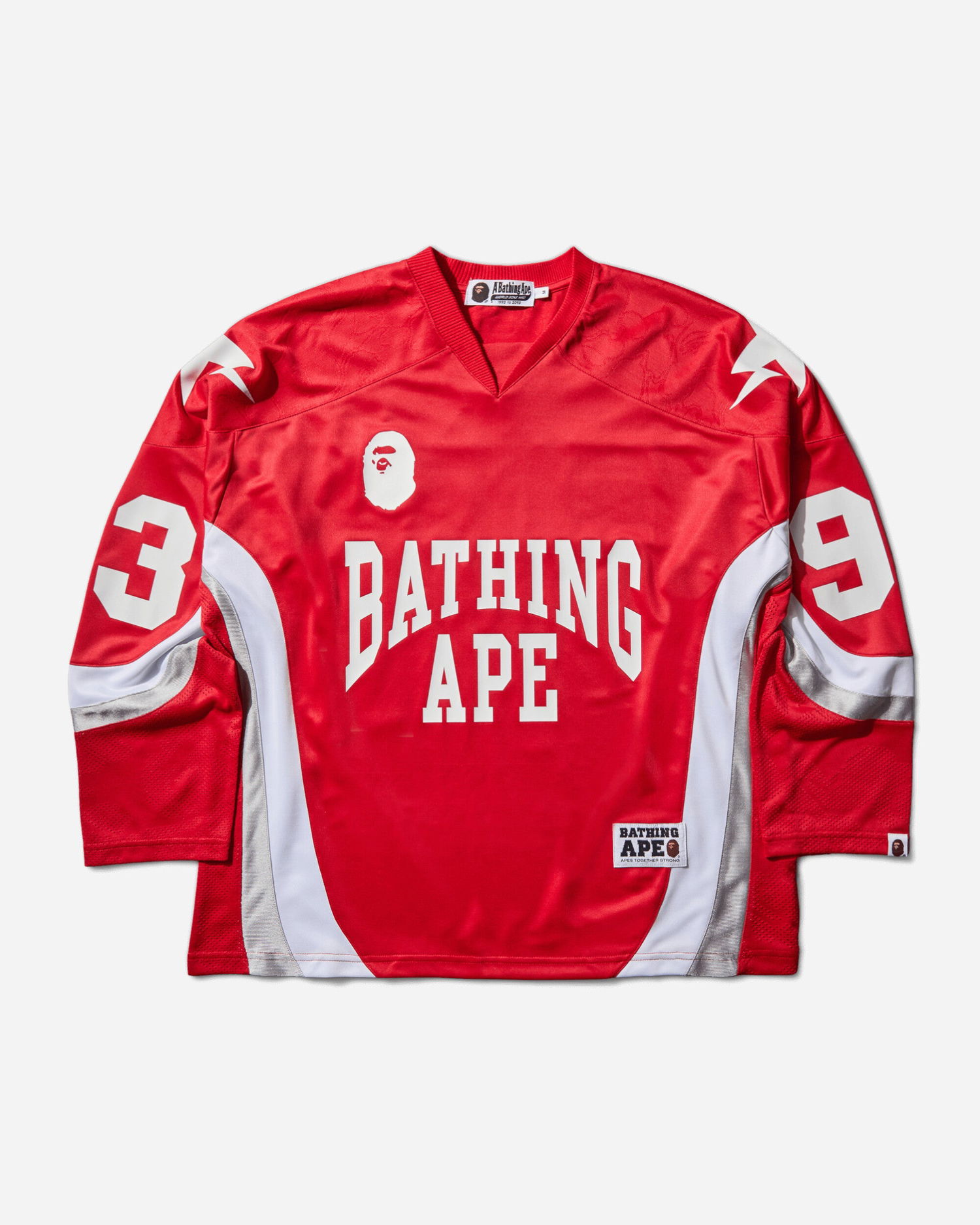 Jersey BAPE Jacquard Relaxed Fit Ice Hockey Jersey with 93 and Lightning Bolt Details Rød | 1L80111313 RED, 1