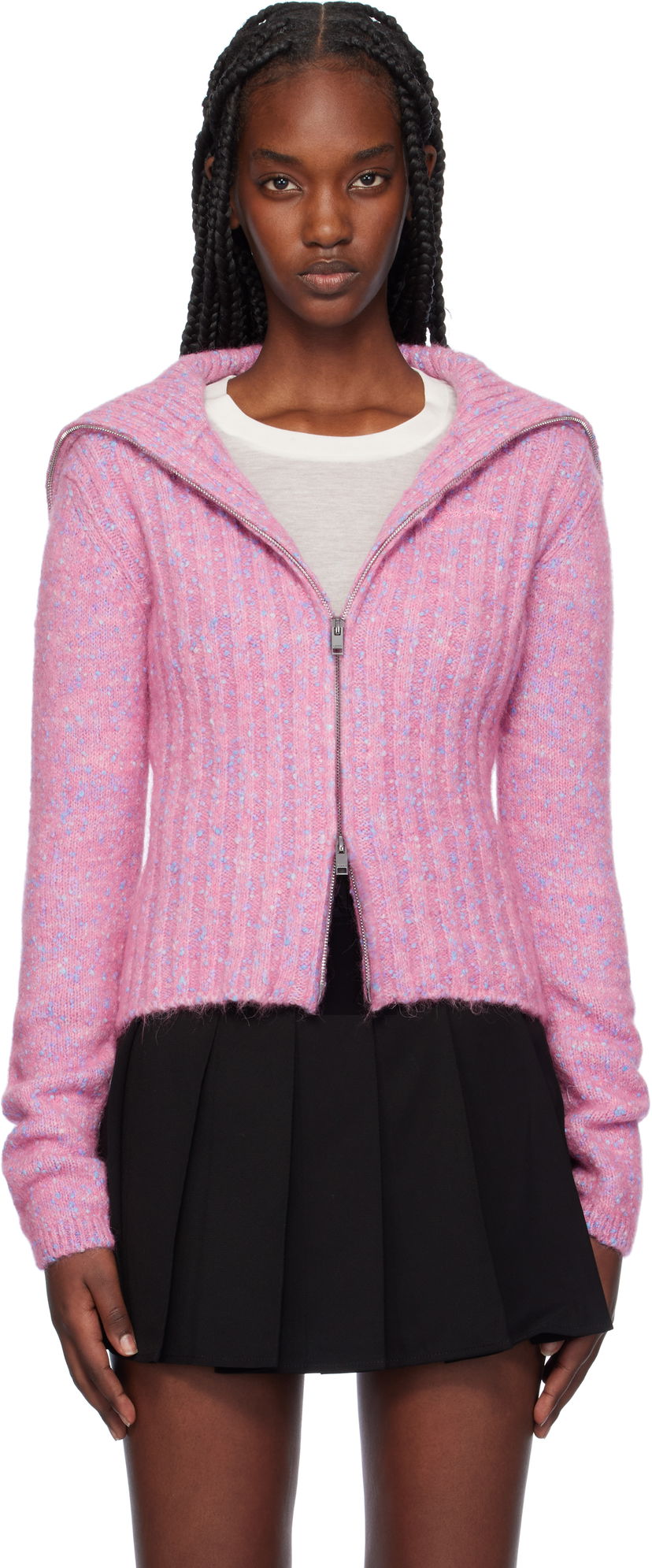 Sweater GANNI Speckled Knit Zip Cardigan Lyserød | K2331