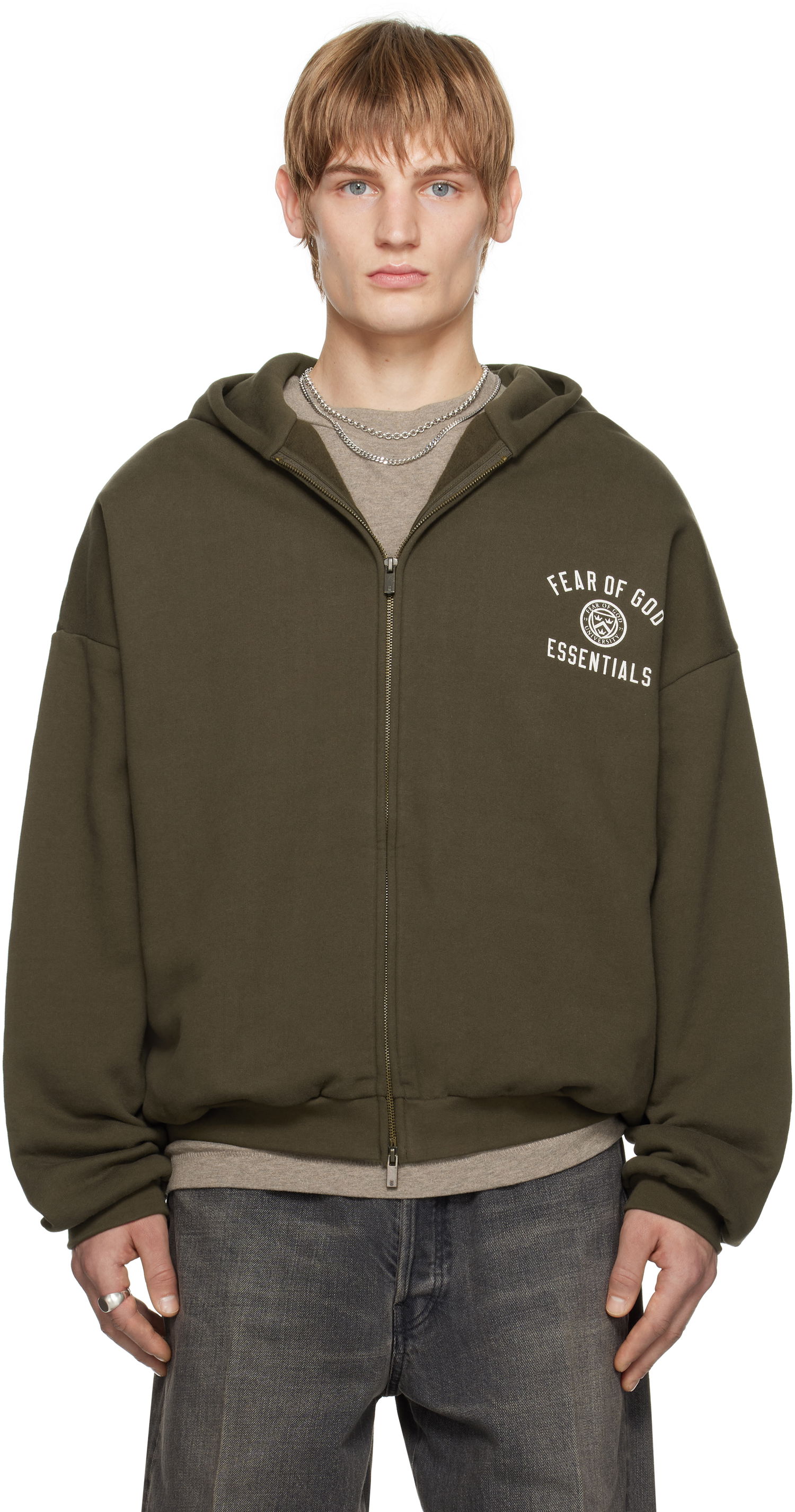 Sweatshirt Fear of God Fear of God ESSENTIALS Heavy Fleece Full Zip Hoodie Grøn | 192HO246245F, 0