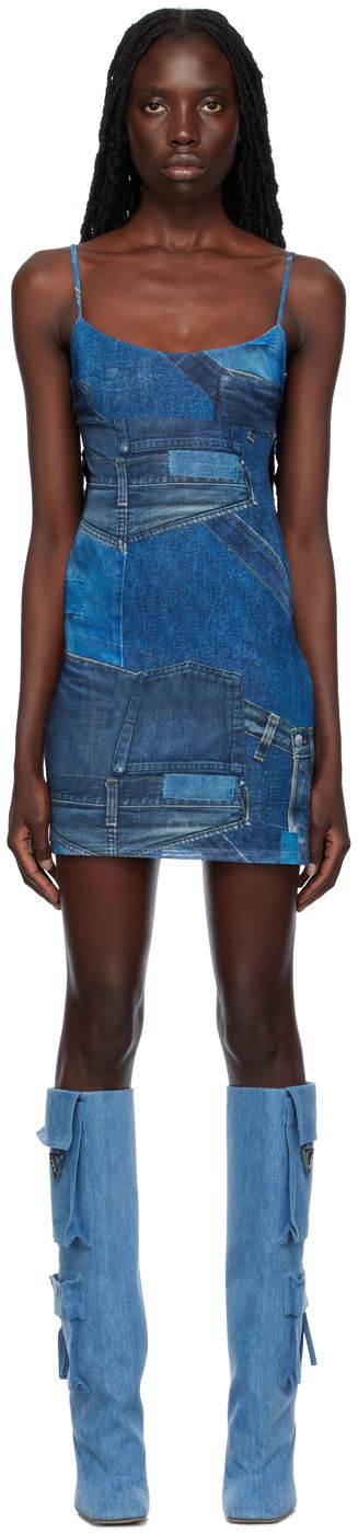 Kjole Miaou Miaou Anya Denim Print Mini Dress Blå | 5026PM1DEN