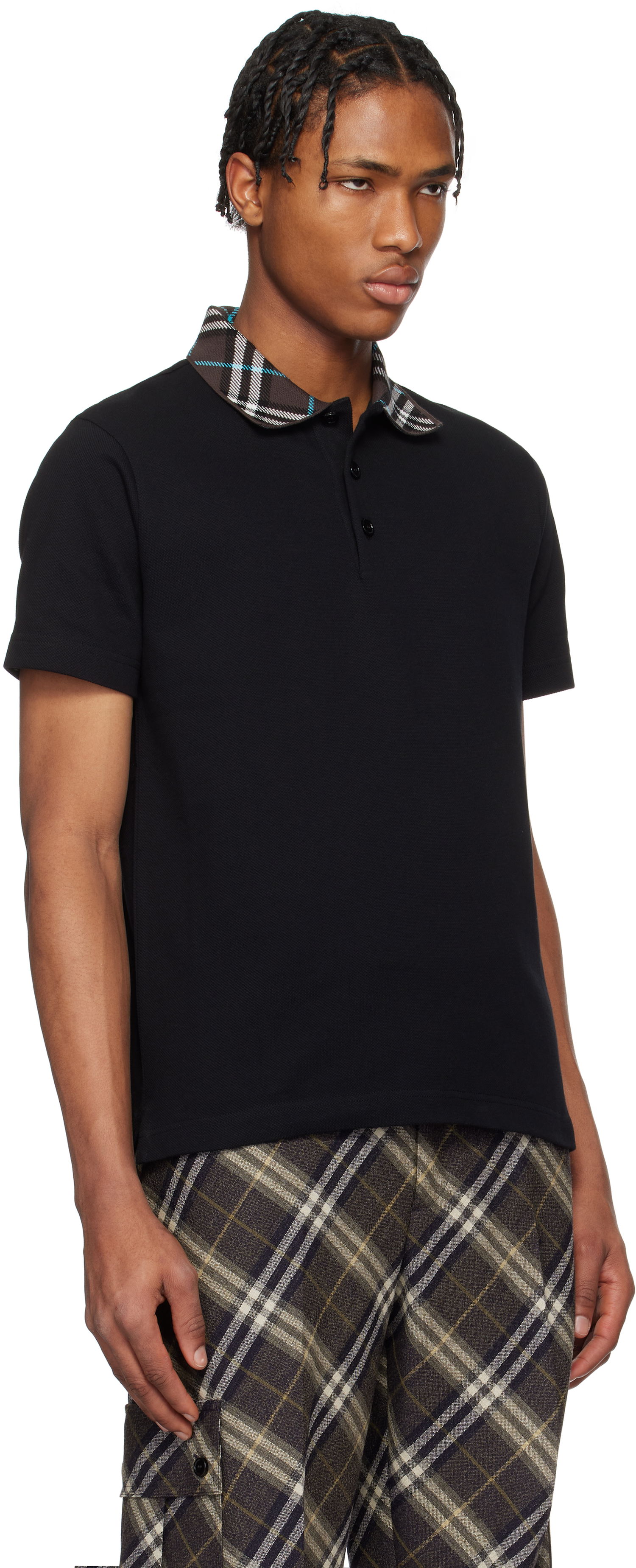 Polo skjorte Burberry Burberry Cotton Polo with Plaid Collar Sort | 8103865, 1