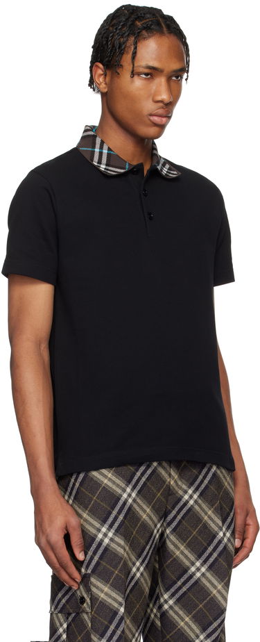 Polo skjorte Burberry Burberry Cotton Polo with Plaid Collar Sort | 8103865, 1