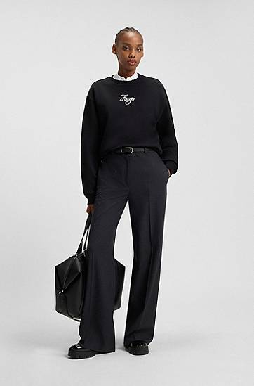 Sweatshirt BOSS Oversized-Fit Cotton-Terry Sweatshirt with Glitter Logo by HUGO Sort | 50550149, 1