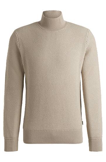 Sweater BOSS Mock-Neck Cotton-Blend Sweater Beige | 50526833, 0