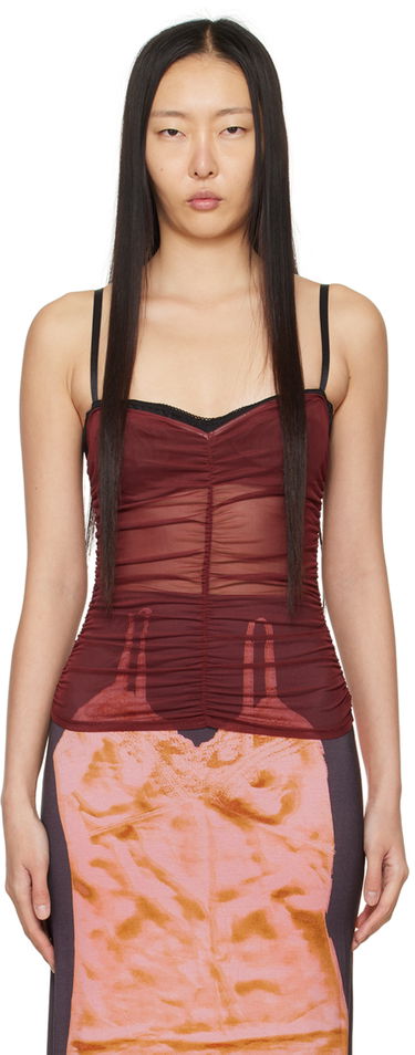Tanktop Miaou Miaou Renzo Ruched Mesh Tank Top Rød | 7064PM1RUS, 0