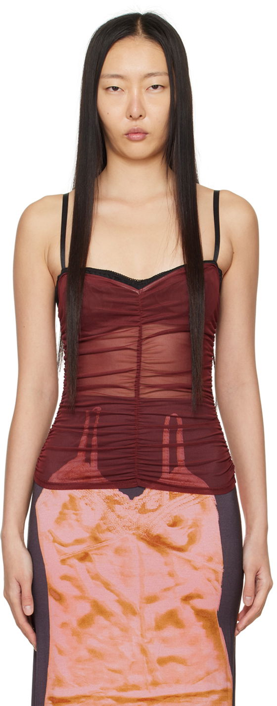 Tanktop Miaou Miaou Renzo Ruched Mesh Tank Top Rød | 7064PM1RUS