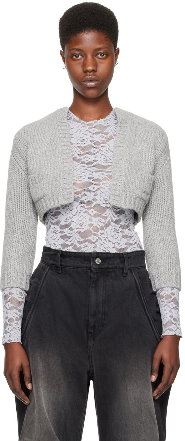 Sweater We11done Cropped Cardigan Grå | WD-KC0-24-645-W-GY