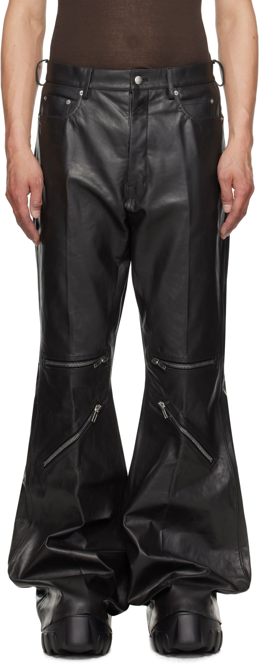 Bukser Rick Owens Rick Owens Hollywood Bolan Cargo Leather Pants Sort | RU01E5336 LTP