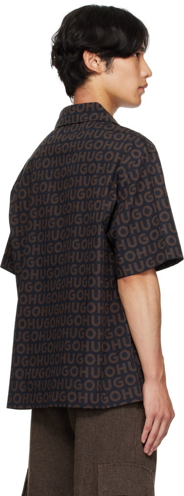 Skjorte BOSS Oversized-Fit Printed Cotton Poplin Shirt Grøn | 50545377, 3