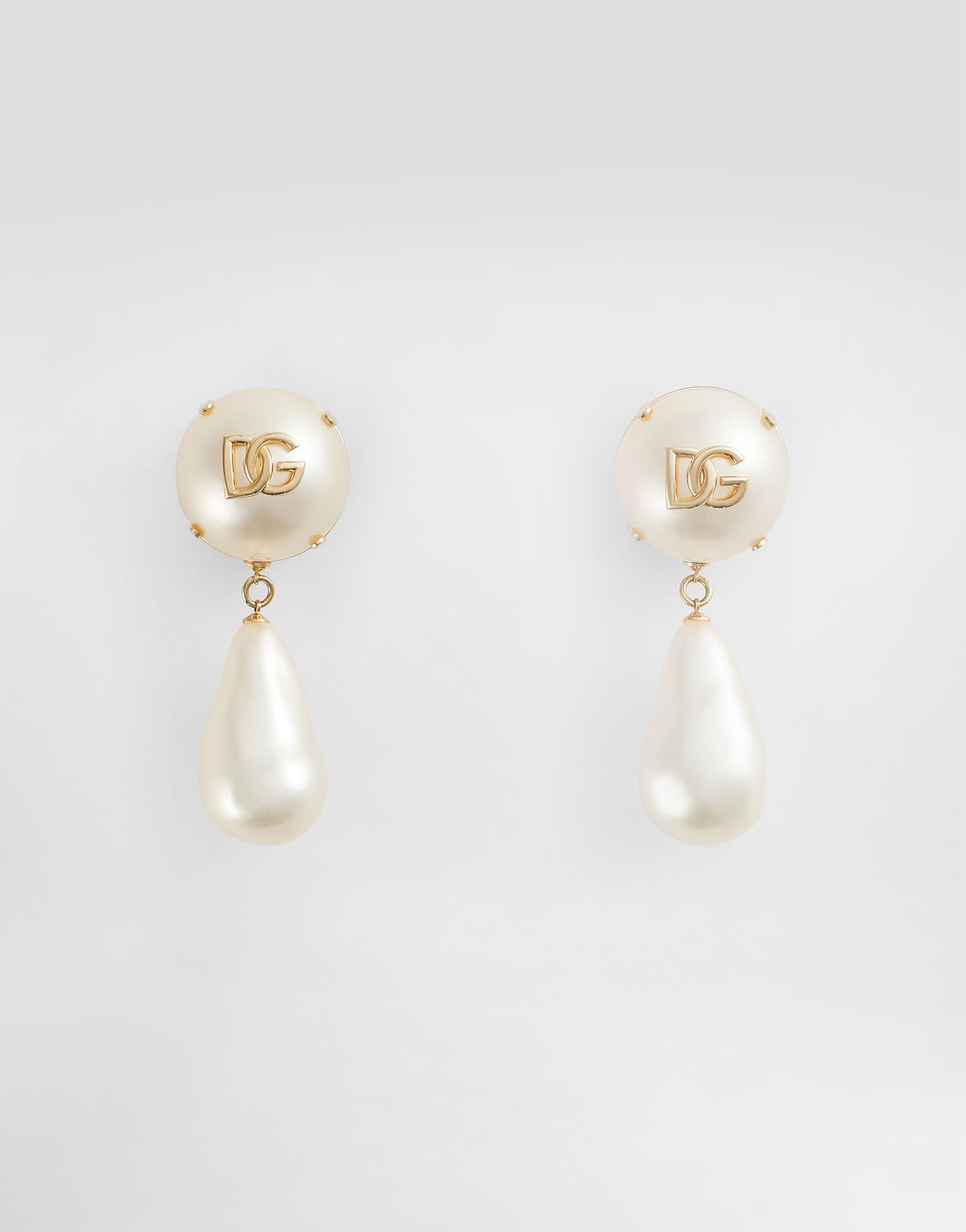 Øreringe Dolce & Gabbana Teardrop Pearl Earrings with Logo Metalisk | WER2E3W1111W0111, 0