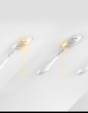 Øreringe Dolce & Gabbana Teardrop Pearl Earrings with Logo Metalisk | WER2E3W1111W0111, 0