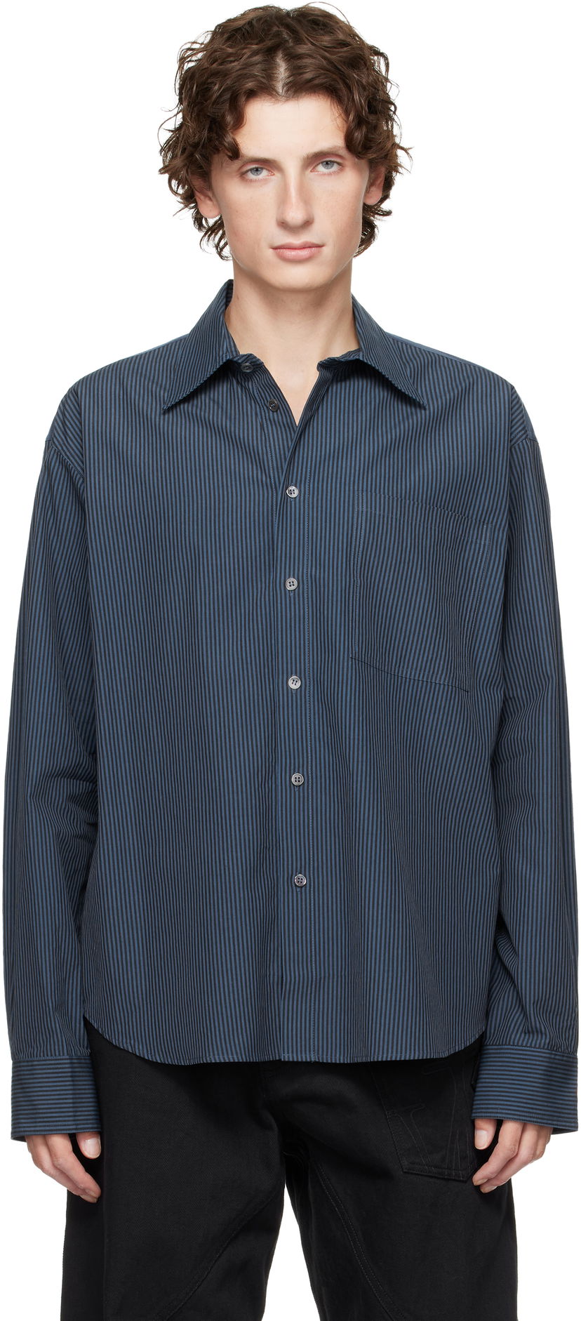 Skjorte JW Anderson Vertical Striped Long Sleeve Shirt Blå | SH0370-PG1414
