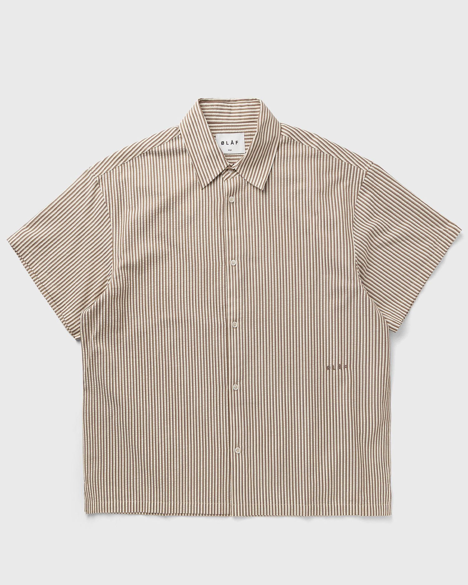 Skjorte ØLÅF Boxy Seersucker Stripe Short Sleeve Shirt Beige | M200303-CINNAMON, 1