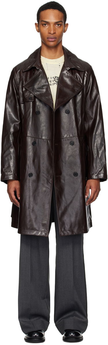 Trenchcoat Maison Margiela MM6 Maison Margiela Double-Breasted Faux-Leather Jacket Brun | SH0AH0006 M35465, 0