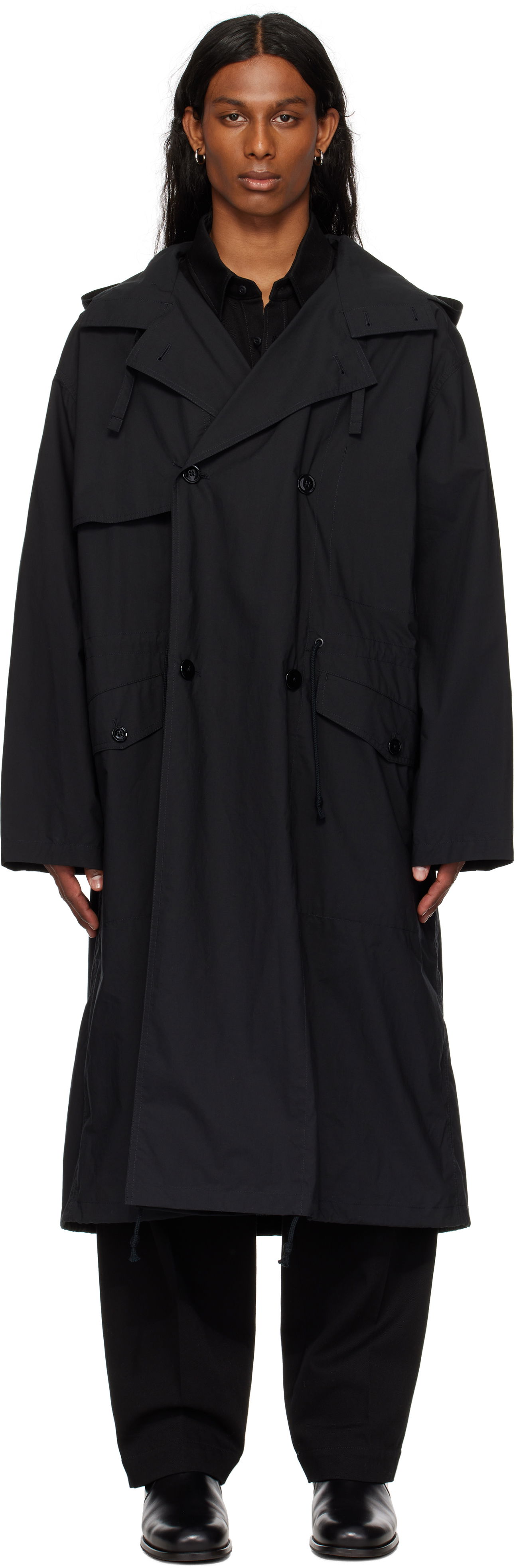 Regnfrakke LEMAIRE LEMAIRE Light Hooded Trench Coat Sort | CO1096 LF1371, 0