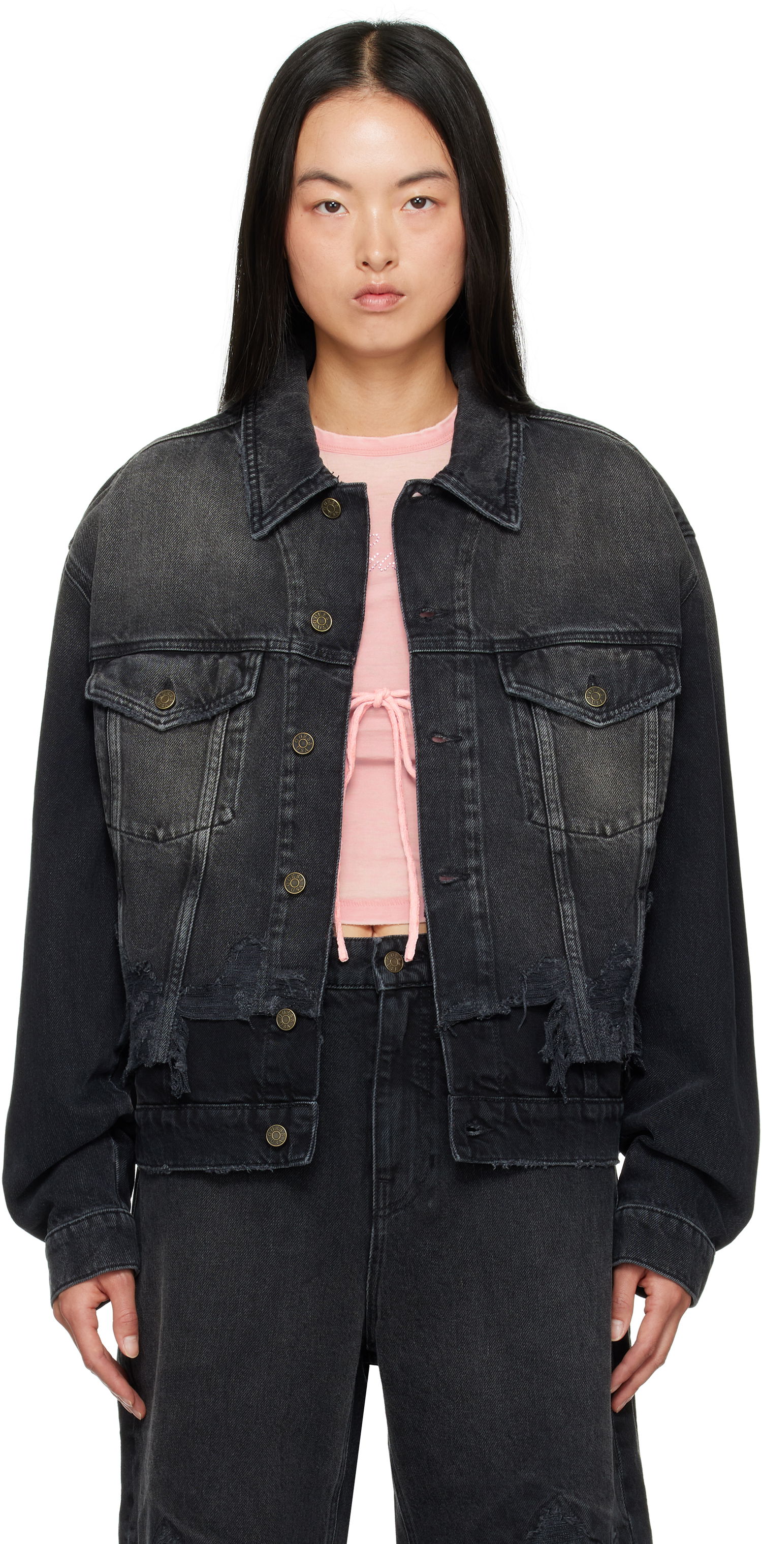Jakke GUESS Distressed Denim Jacket Sort | M4BN50D57F3, 0